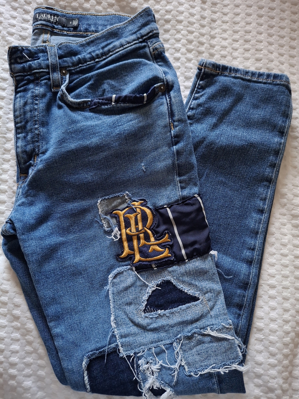 Ralph Lauren Women Blue Slim Straight Jeans with Embroidered Patch